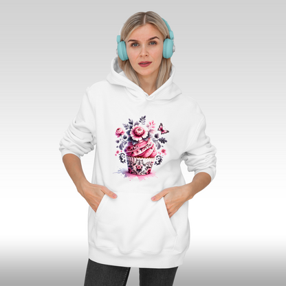Hanorac alb personalizat Fata Dama briosa "Floral Cupcake" streetwear
