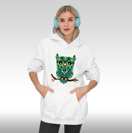 Hanorac alb personalizat Fata Dama bufnita "Emerald Owl" streetwear
