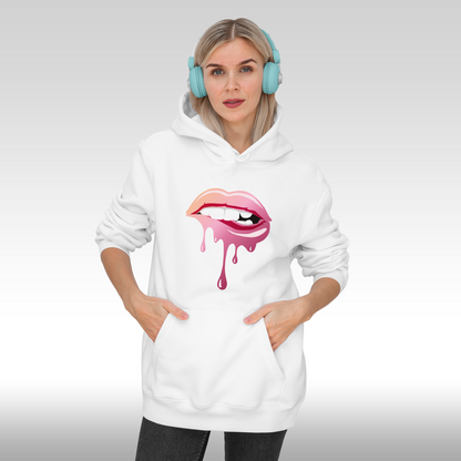 Hanorac alb  personalizat Fata Dama buze roz "Melting Lips" streetwear
