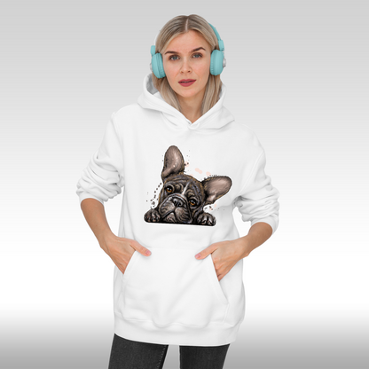 Hanorac alb personalizat Fata Dama catel "French Bulldog Art" streetwear

