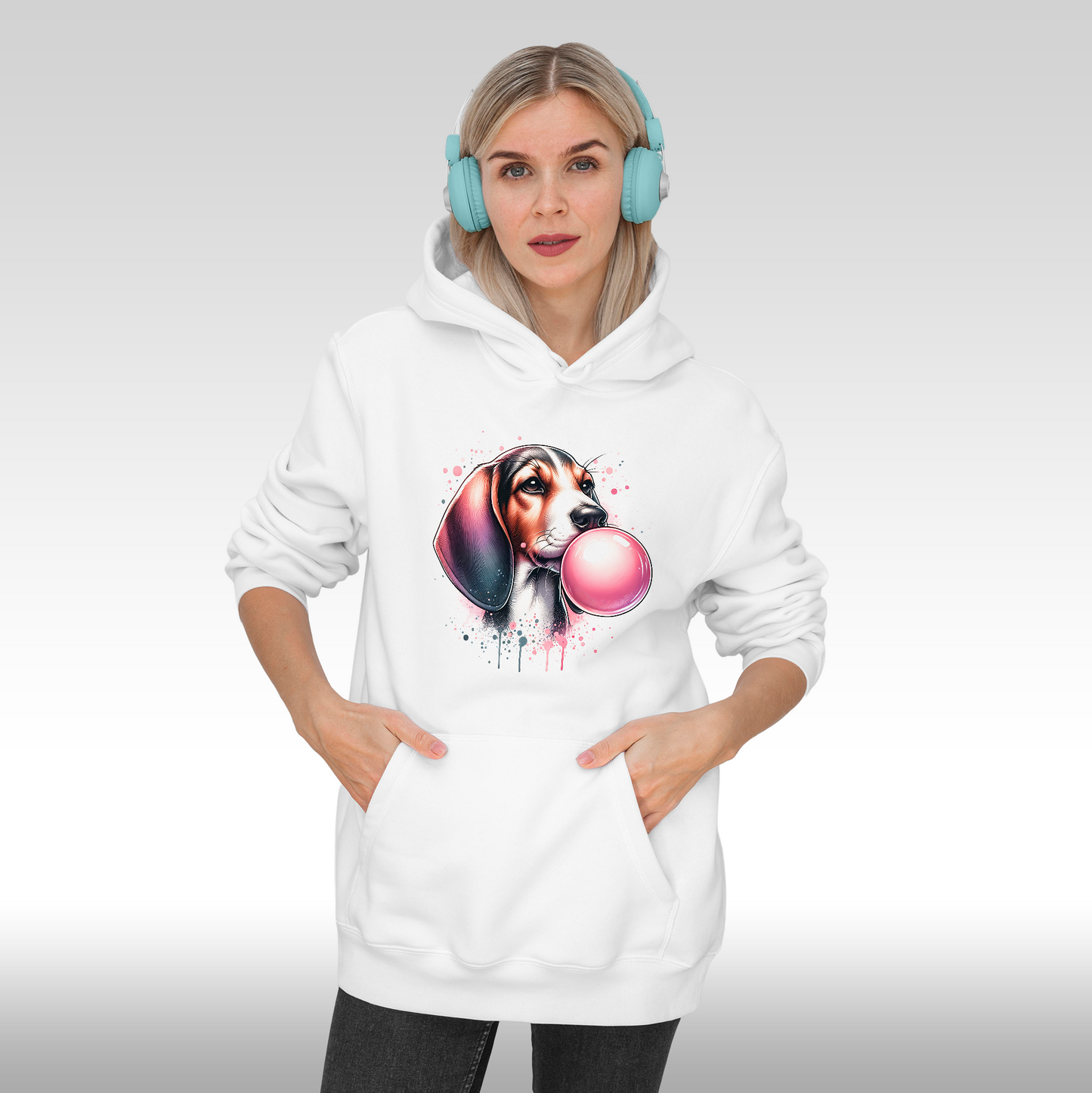 Hanorac alb personalizat Fata Dama catel beagle "Puppy Pop" streetwear
