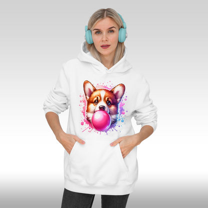 Hanorac alb personalizat Fata Dama catel corgi "Bubble Gum Dog" streetwear
