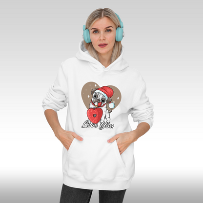 Hanorac alb personalizat Fata Dama catel pug "Love You" streetwear
