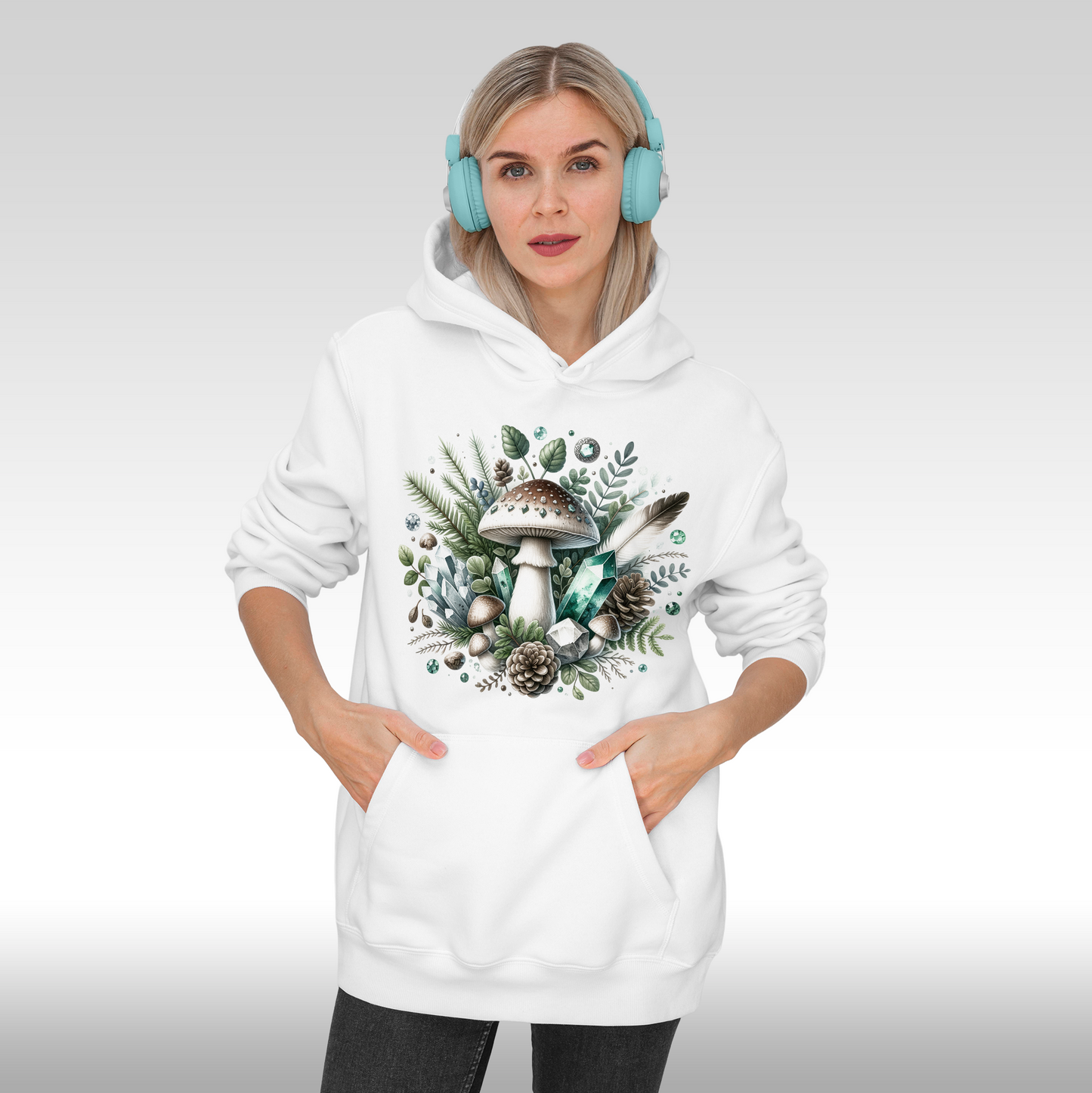 Hanorac alb personalizat Fata Dama ciuperca "Brown Mushroom" streetwear
