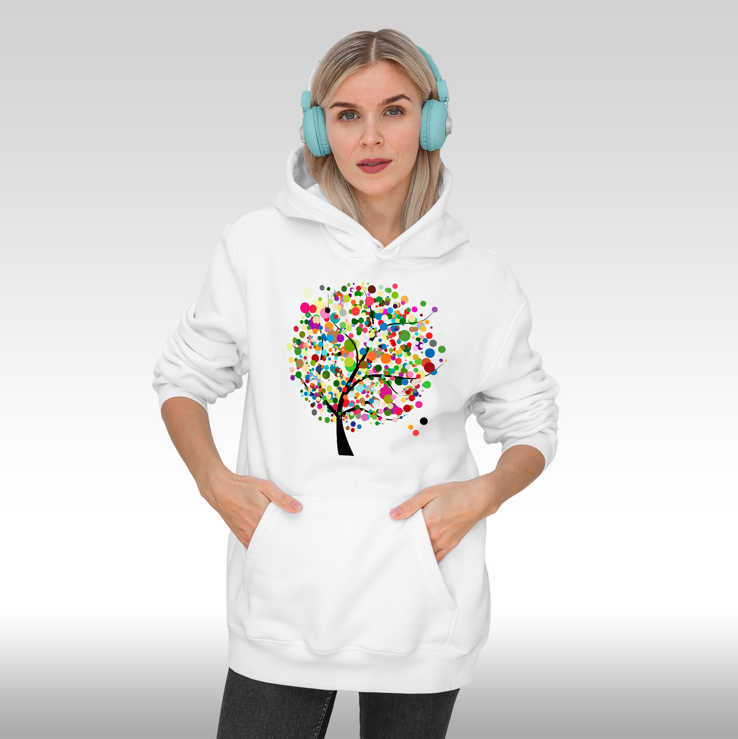 Hanorac alb personalizat Fata Dama copac "Dot Tree" streetwear
