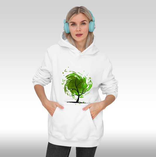 Hanorac alb personalizat Fata Dama copac "Nature's Vortex" streetwear
