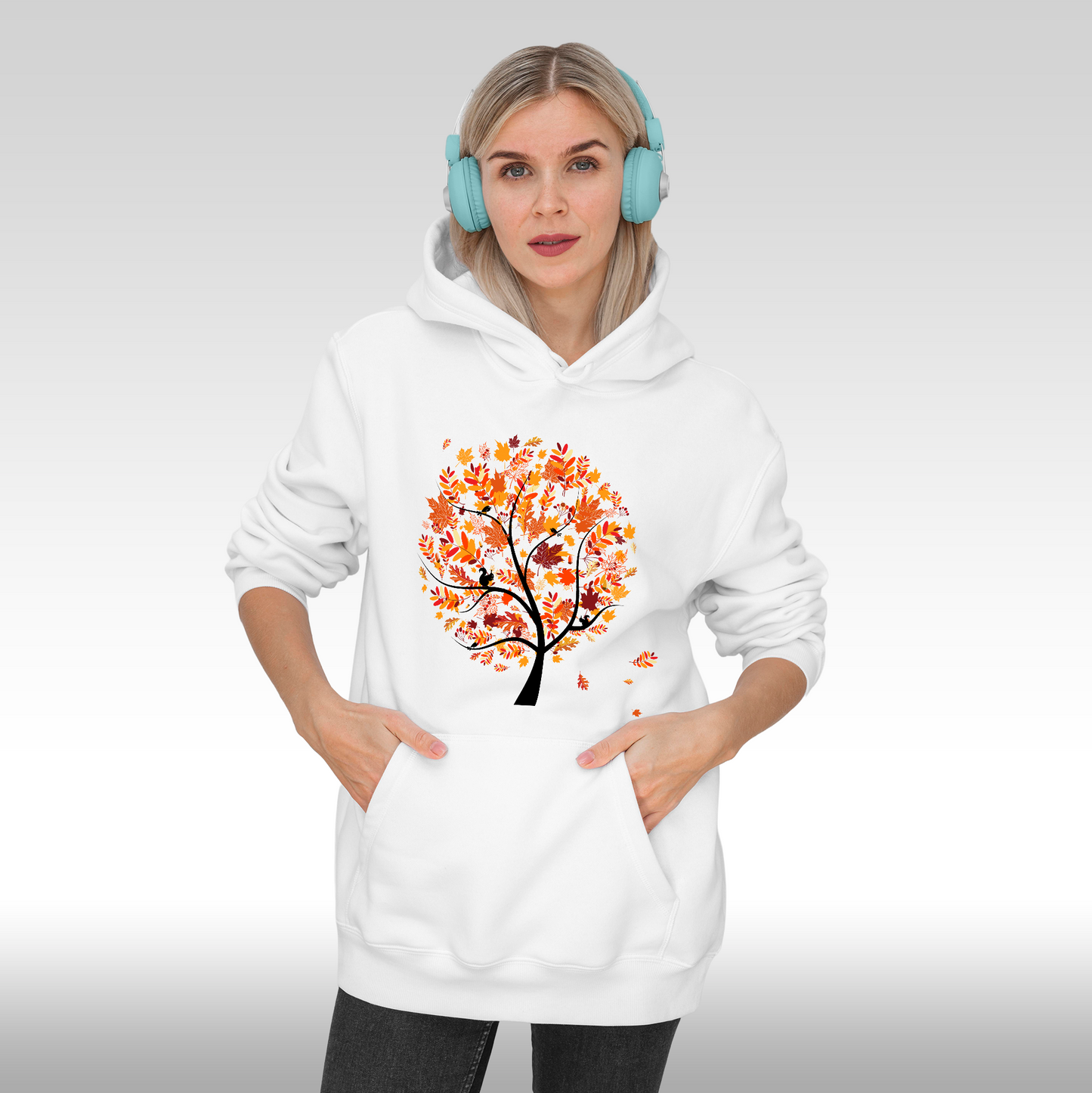 Hanorac alb personalizat Fata Dama copac toamna "Autumn Tree" streetwear
