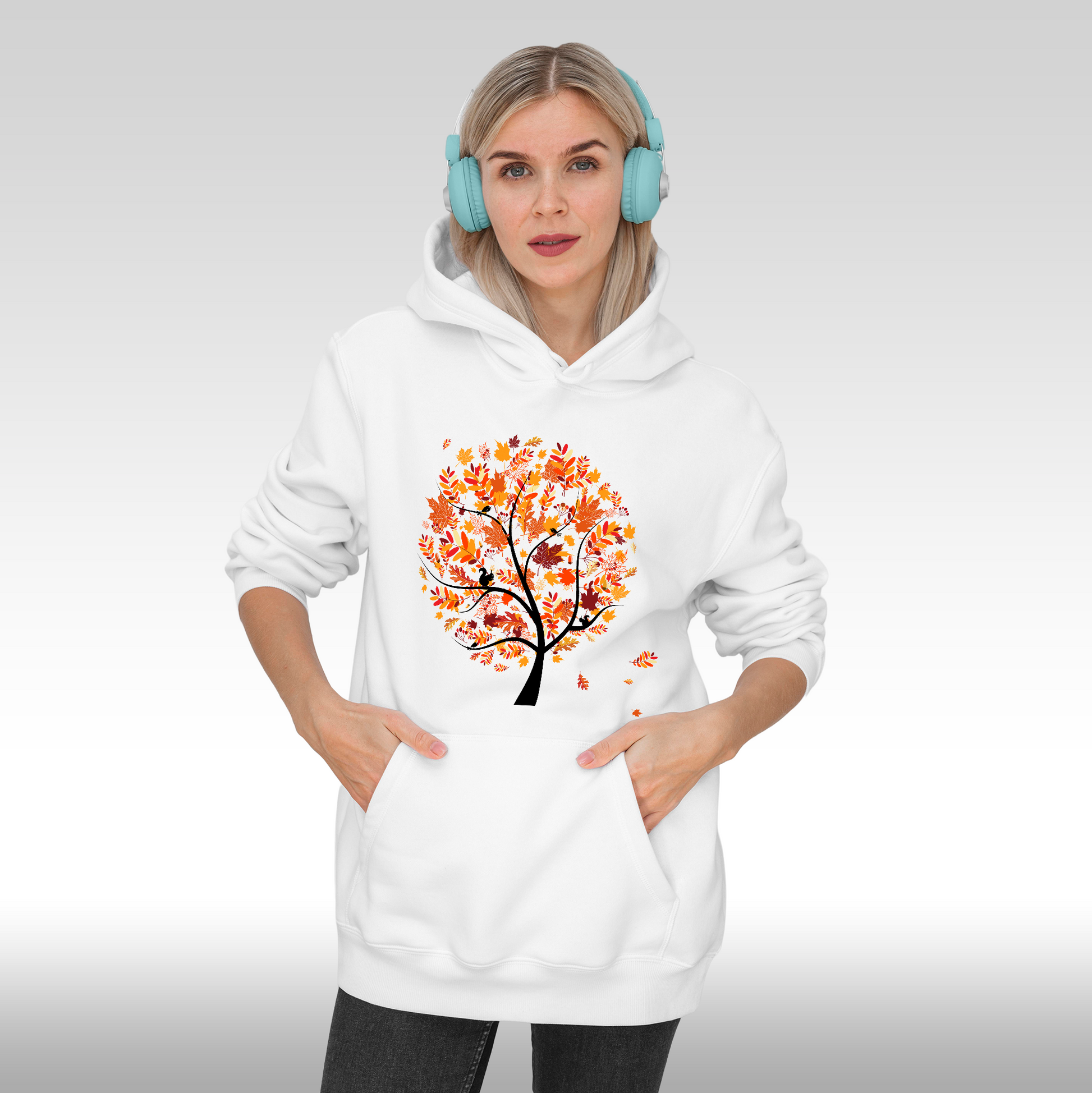 Hanorac alb personalizat Fata Dama copac toamna "Autumn Tree" streetwear
