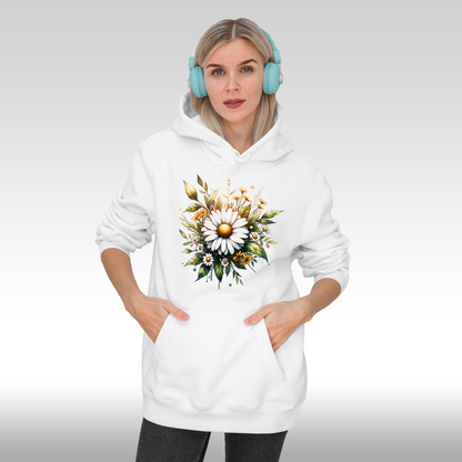 Hanorac alb personalizat Fata Dama flori "Golden Daisy" streetwear
