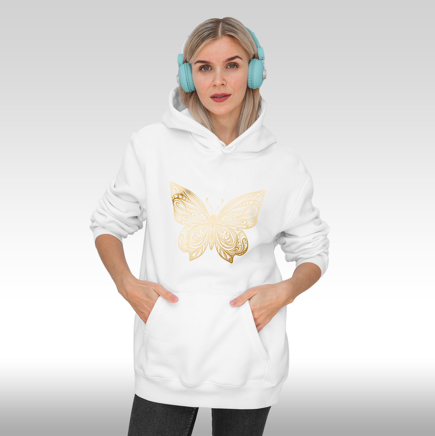 Hanorac alb personalizat Fata Dama fluture "Golden Butterfly" streetwear
