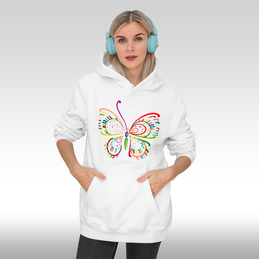 Hanorac alb personalizat Fata Dama fluture "Spectrum Butterfly" streetwear
