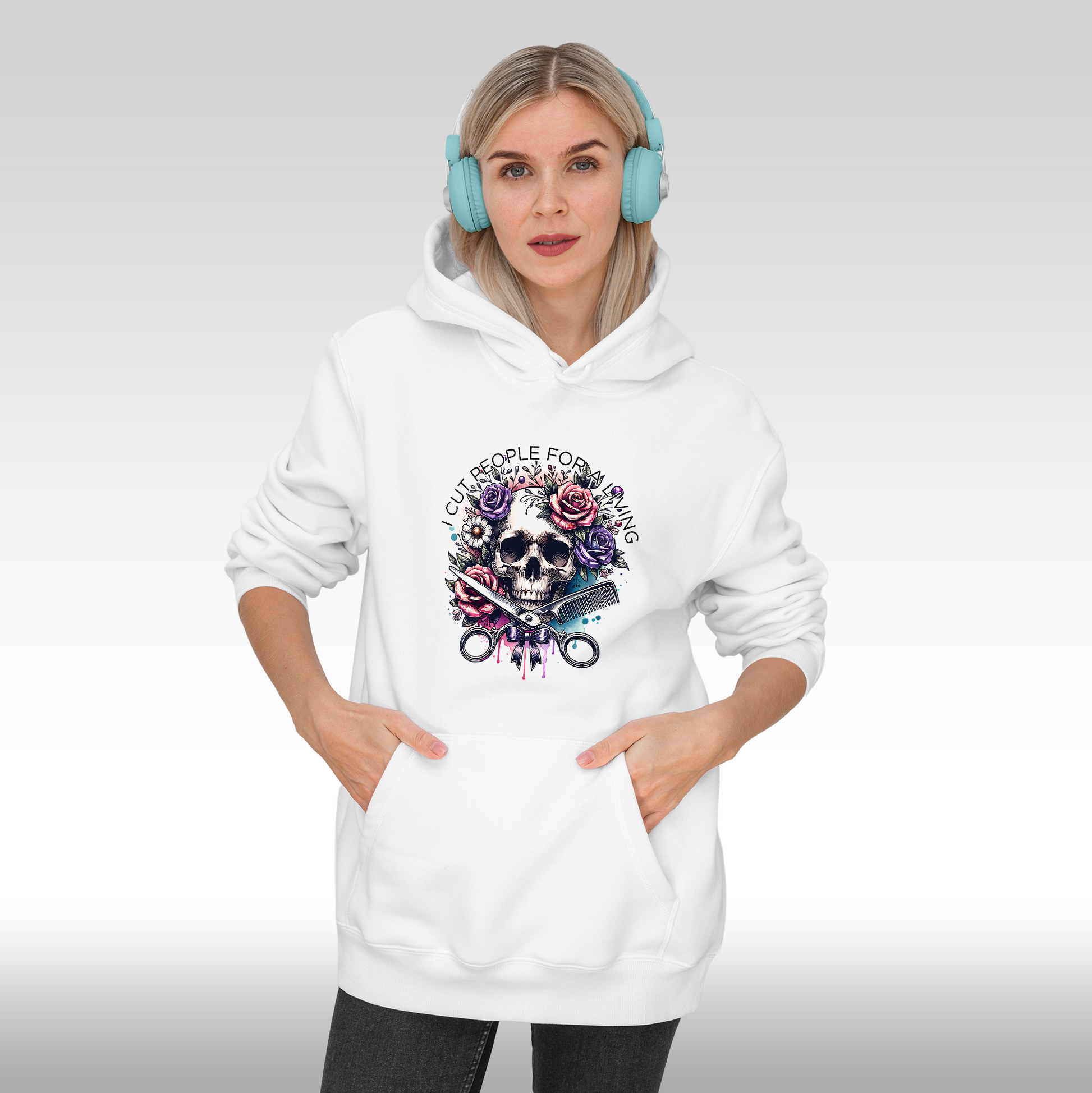 Hanorac alb personalizat Fata Dama urban  frizer, coafeza "I Cut People For A Living" streetwear
