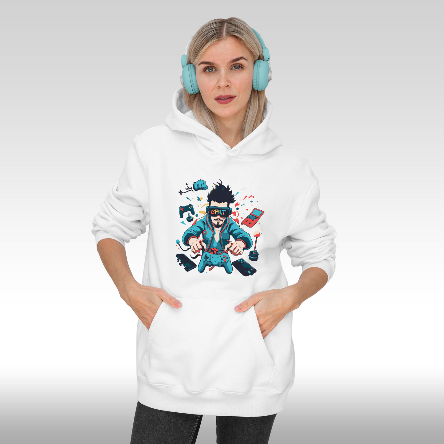 Hanorac alb personalizat Fata Dama gaming "G-Art" streetwear
