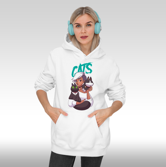 Hanorac alb personalizat Fata Dama pisici "Cats Love" streetwear
