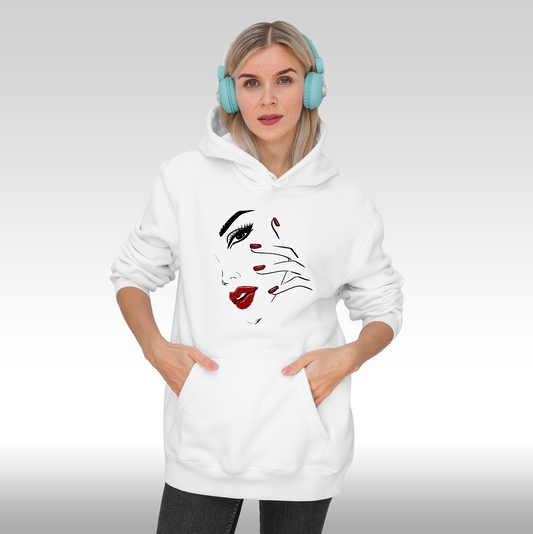 Hanorac alb personalizat Fata Dama portret "Crimson Couture" streetwear
