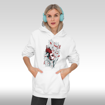 Hanorac alb personalizat Fata Dama portret "Floral Muse" streetwear
