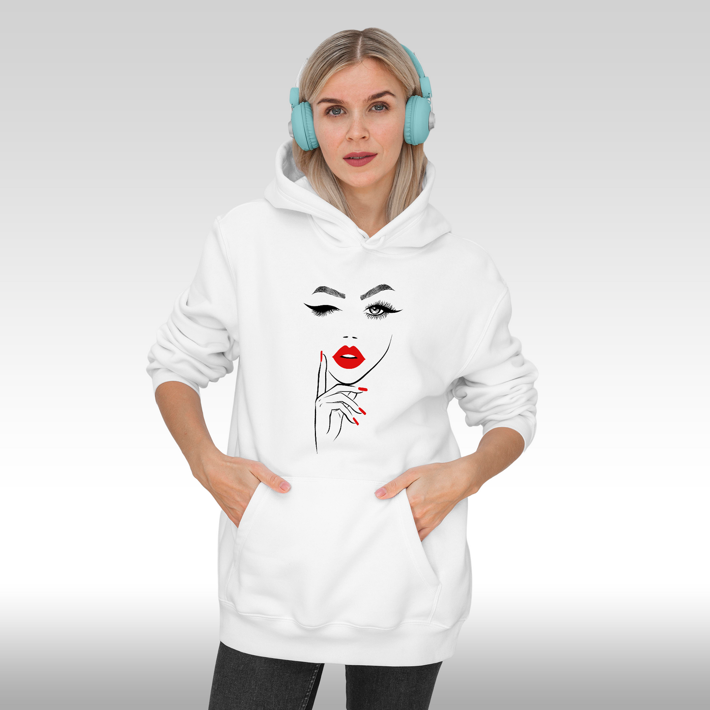 Hanorac alb personalizat Fata Dama portret "Scarlet Signature" streetwear
