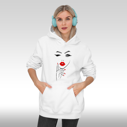 Hanorac alb personalizat Fata Dama portret "Scarlet Signature" streetwear
