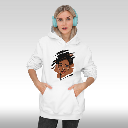 Hanorac alb personalizat Fata Dama portret "Shadow Queen" streetwear
