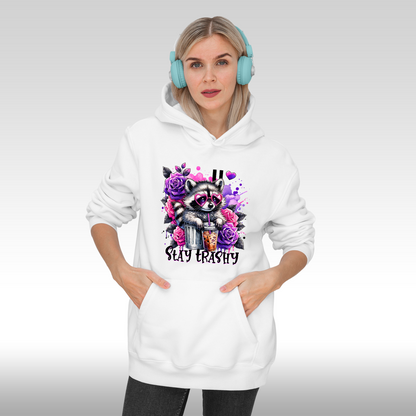 Hanorac alb personalizat Fata Dama raton "Stay Trashy" streetwear
