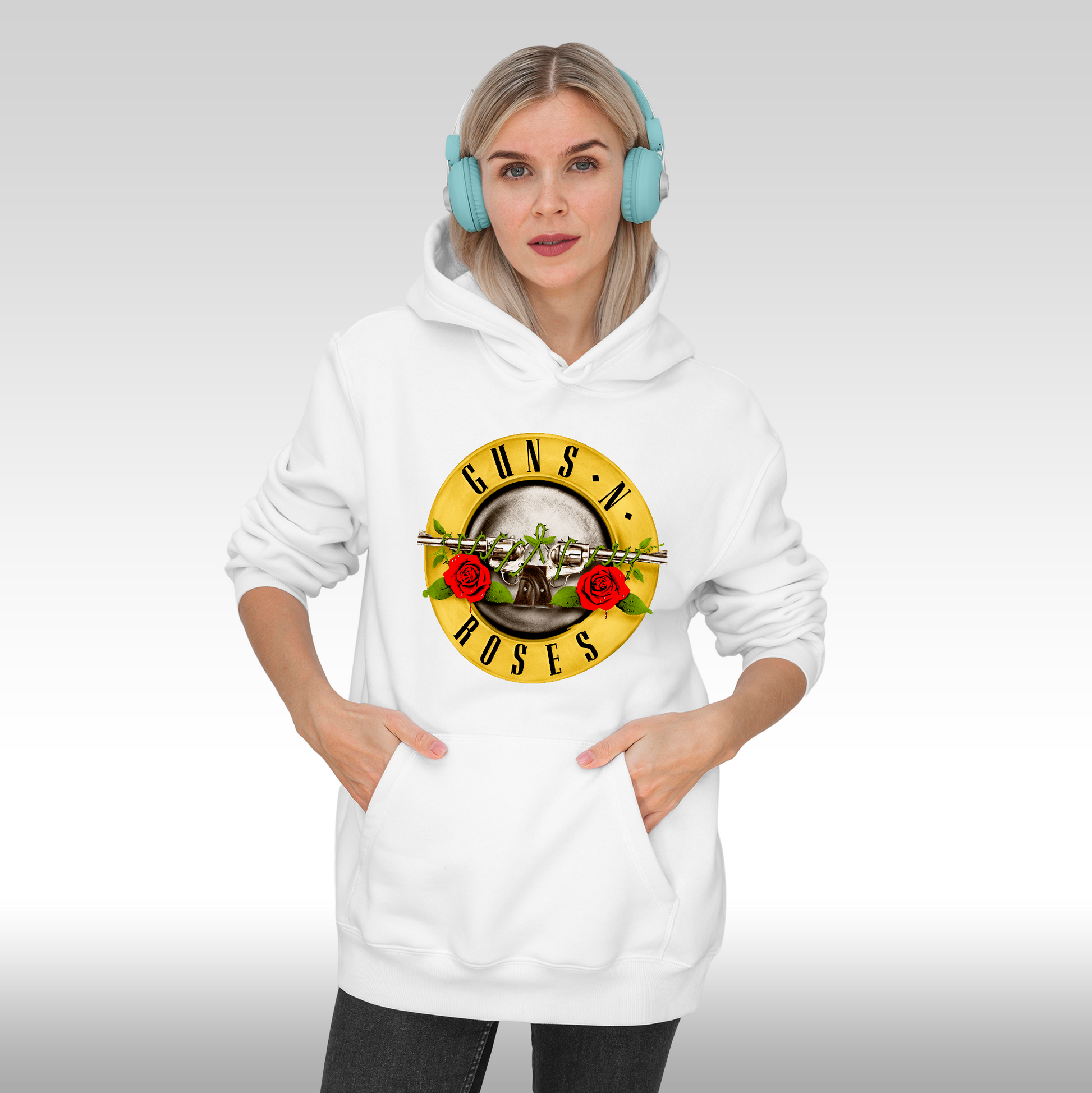 Hanorac alb personalizat Fata Dama rock "Guns N Roses Logo" streetwear
