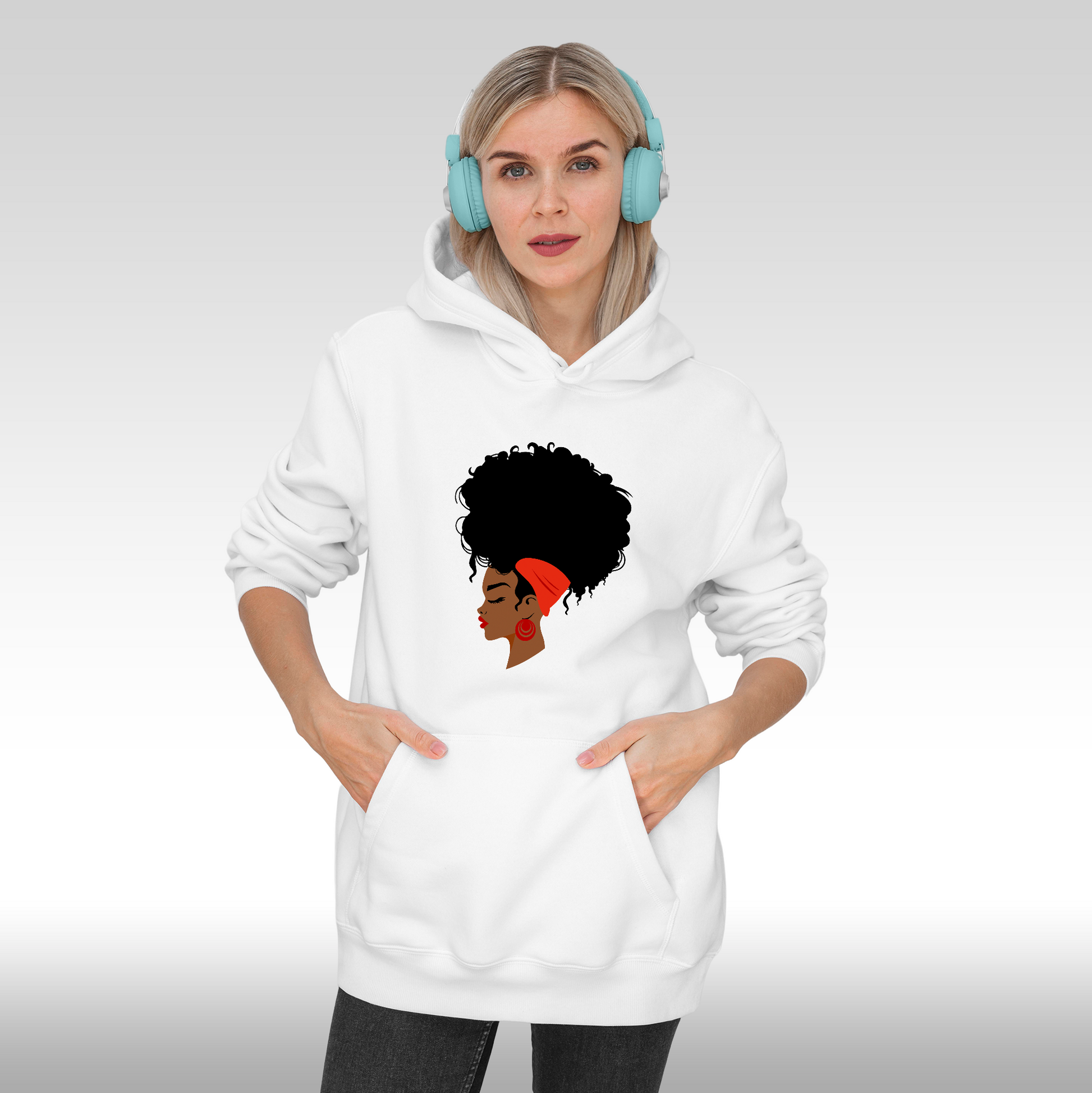 Hanorac alb personalizat Fata Dama urban "Afro Glow" streetwear
