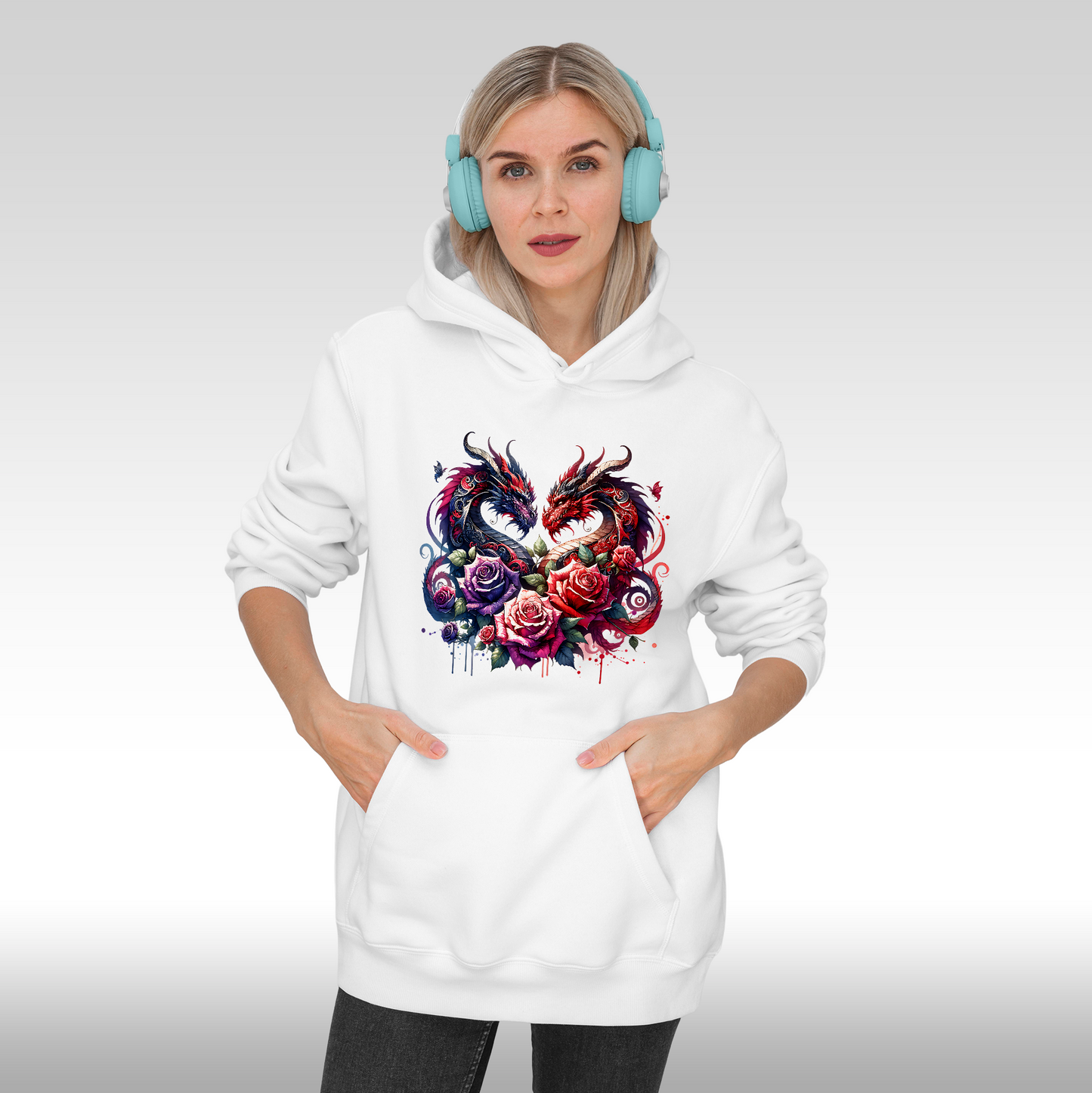Hanorac alb personalizat Fata Dama urban "Dragon Rose" streetwear
