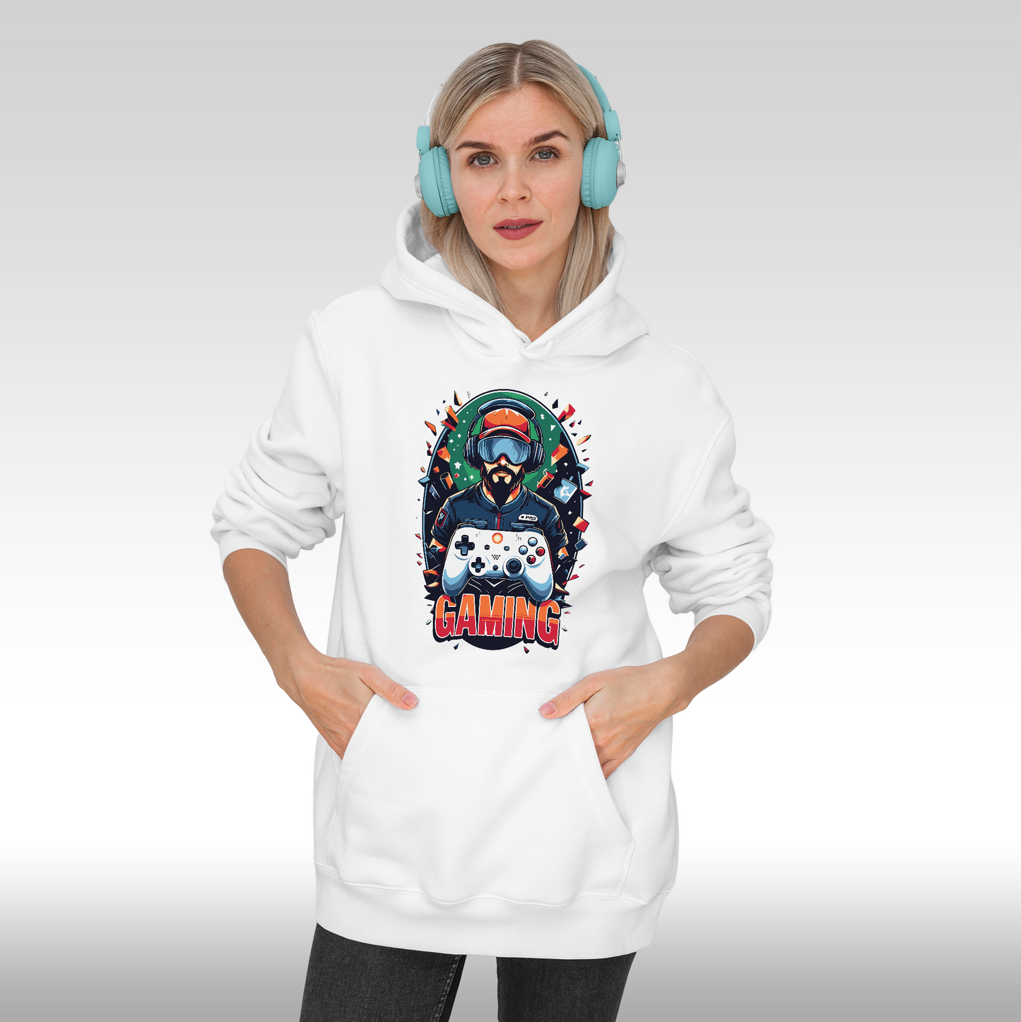 Hanorac alb personalizat Fata Dama urban "Gaming Pro" streetwear
