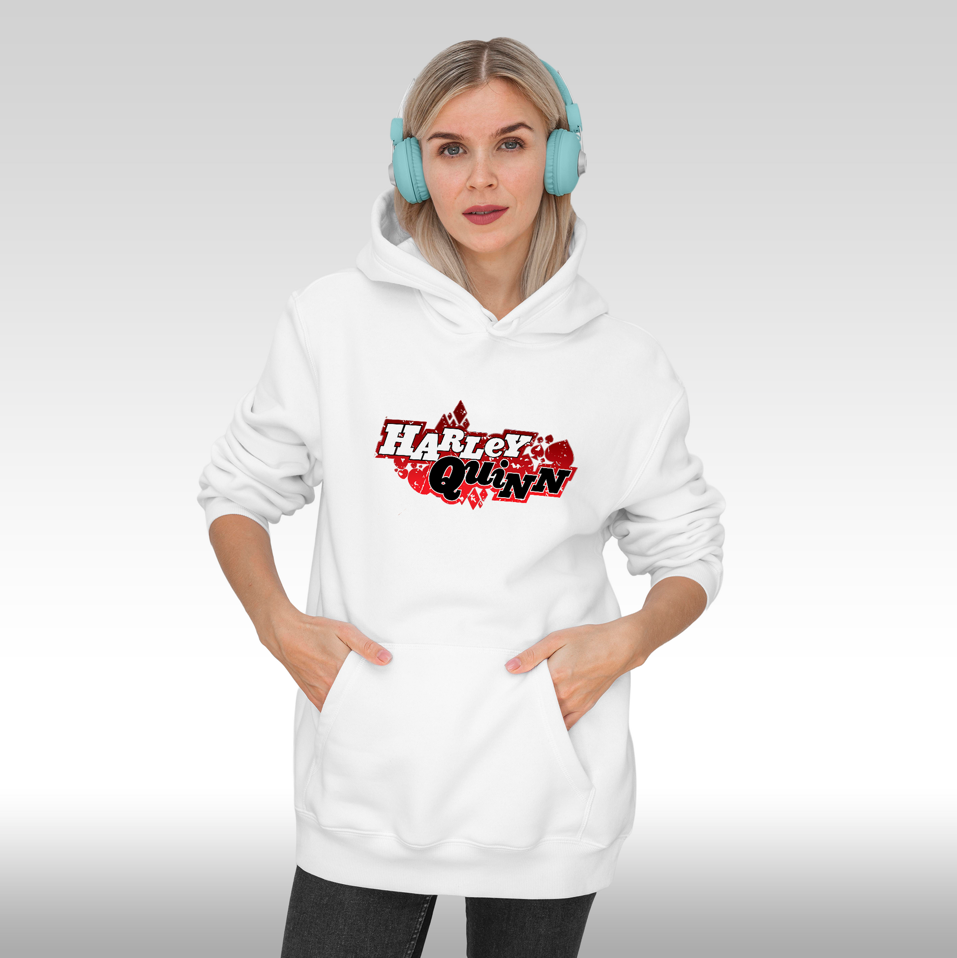 Hanorac alb personalizat Fata Dama urban "Harley Quinn" streetwear
