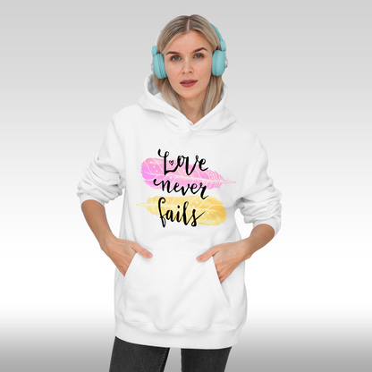 Hanorac alb personalizat Fata Dama urban "Love Never Fails" streetwear
