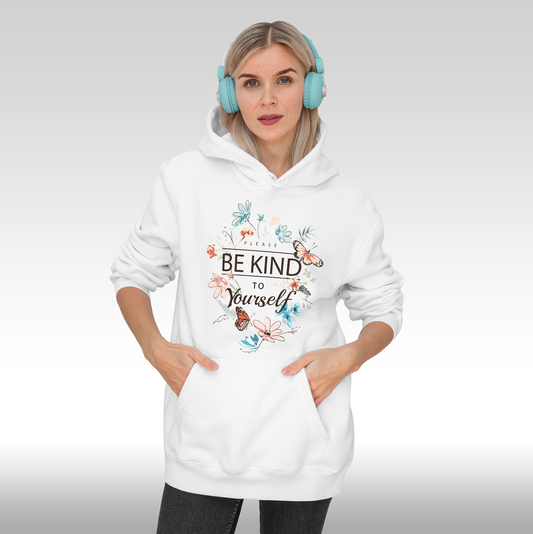 Hanorac alb personalizat Fata Dama urban "Please Be Kind To Yourself" streetwear
