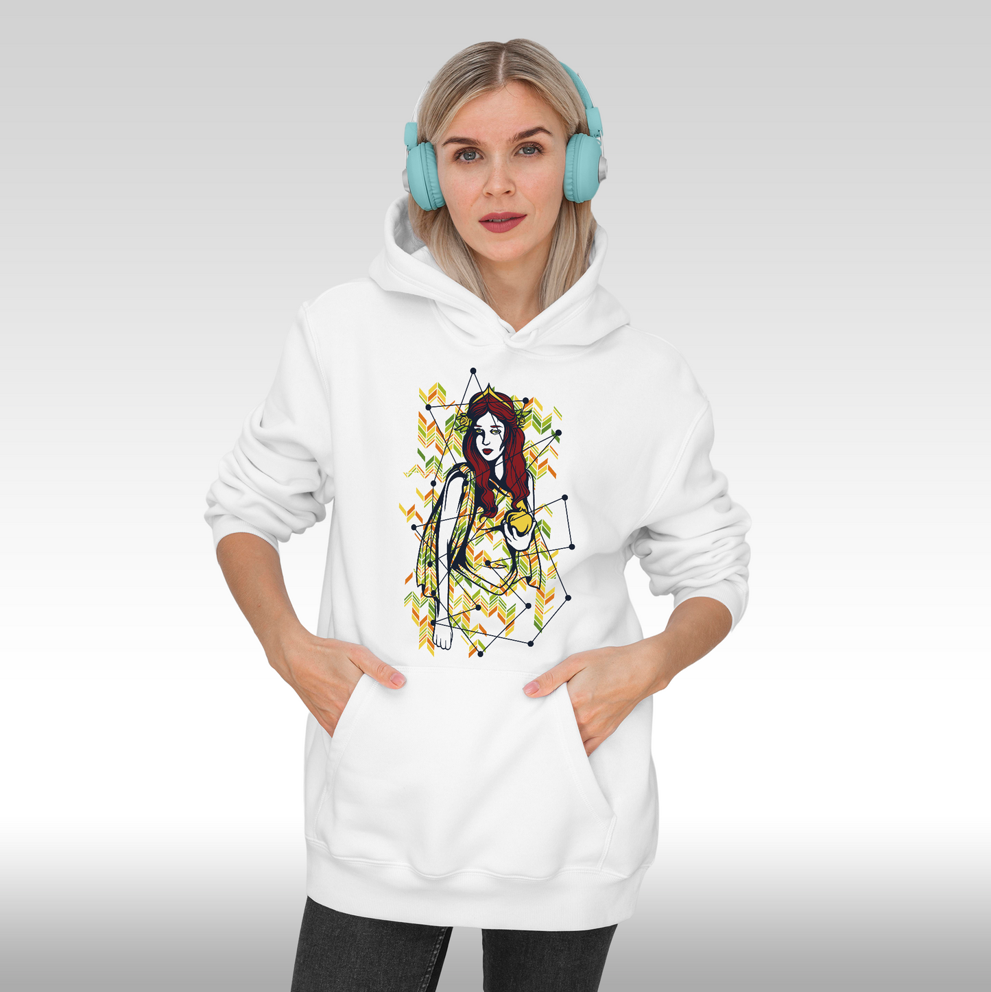 Hanorac alb personalizat Fata Dama urban "Red Oracle" streetwear
