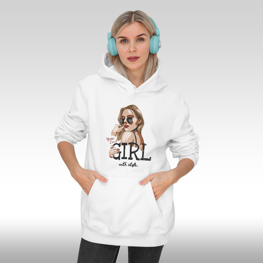 Hanorac alb personalizat Fata Dama urban  portret "Girl With Style" streetwear
