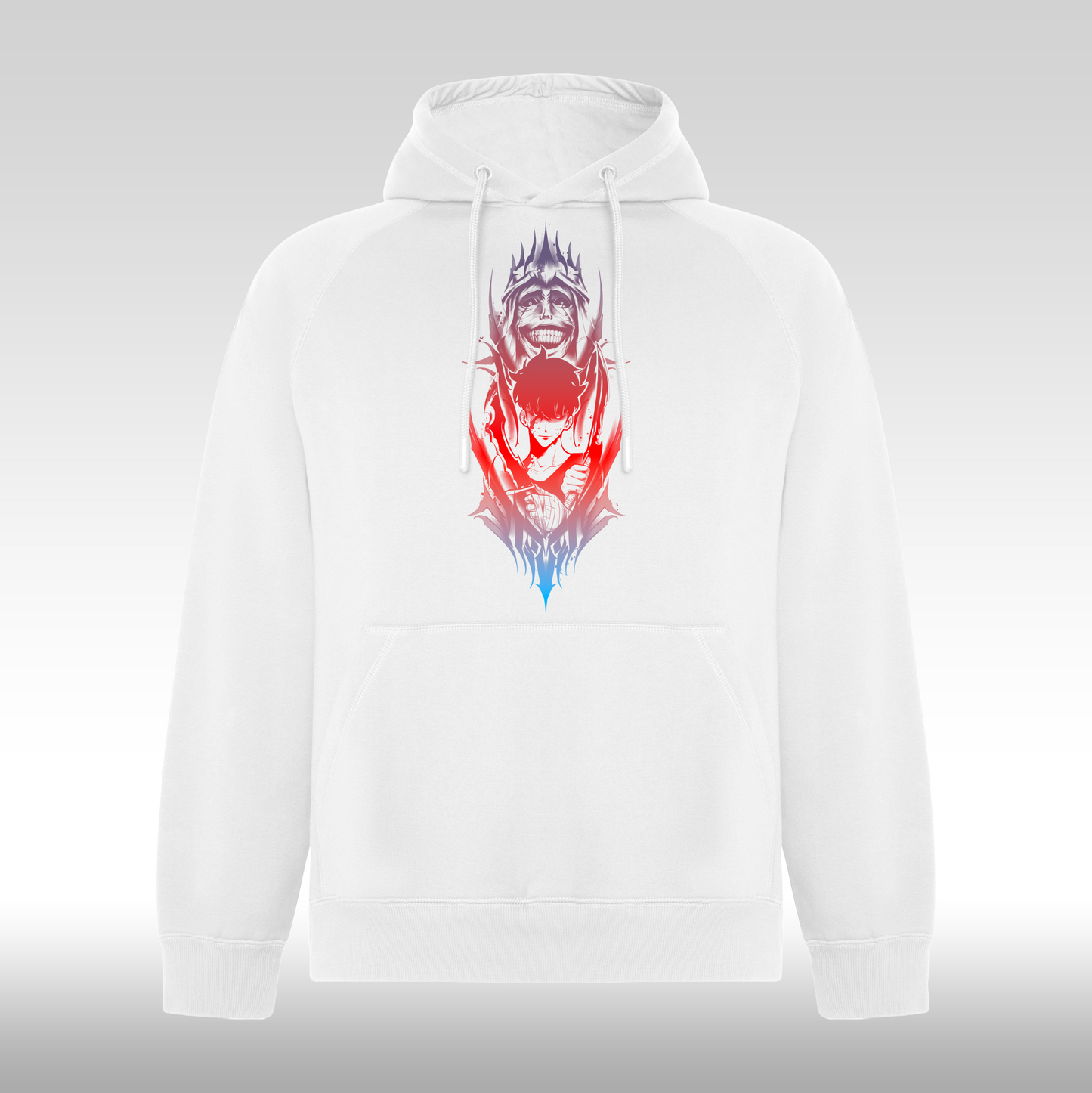 Hanorac alb personalizat anime "Solo Leveling" streetwear
