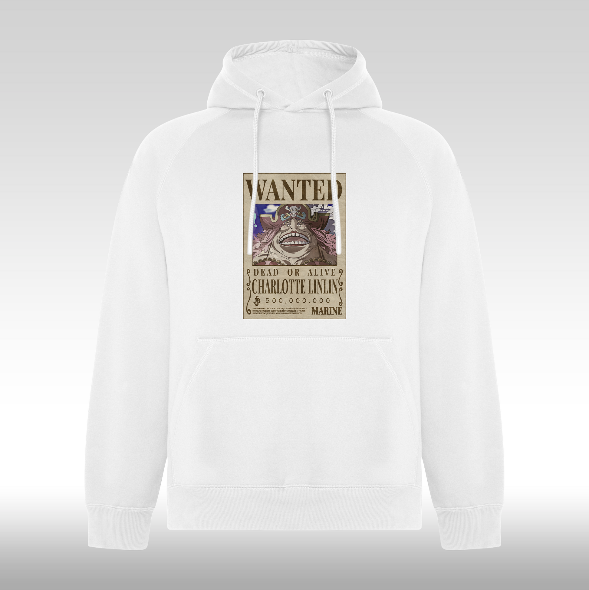 Hanorac alb personalizat anime "WANTED : Charlotte Linlin" streetwear
