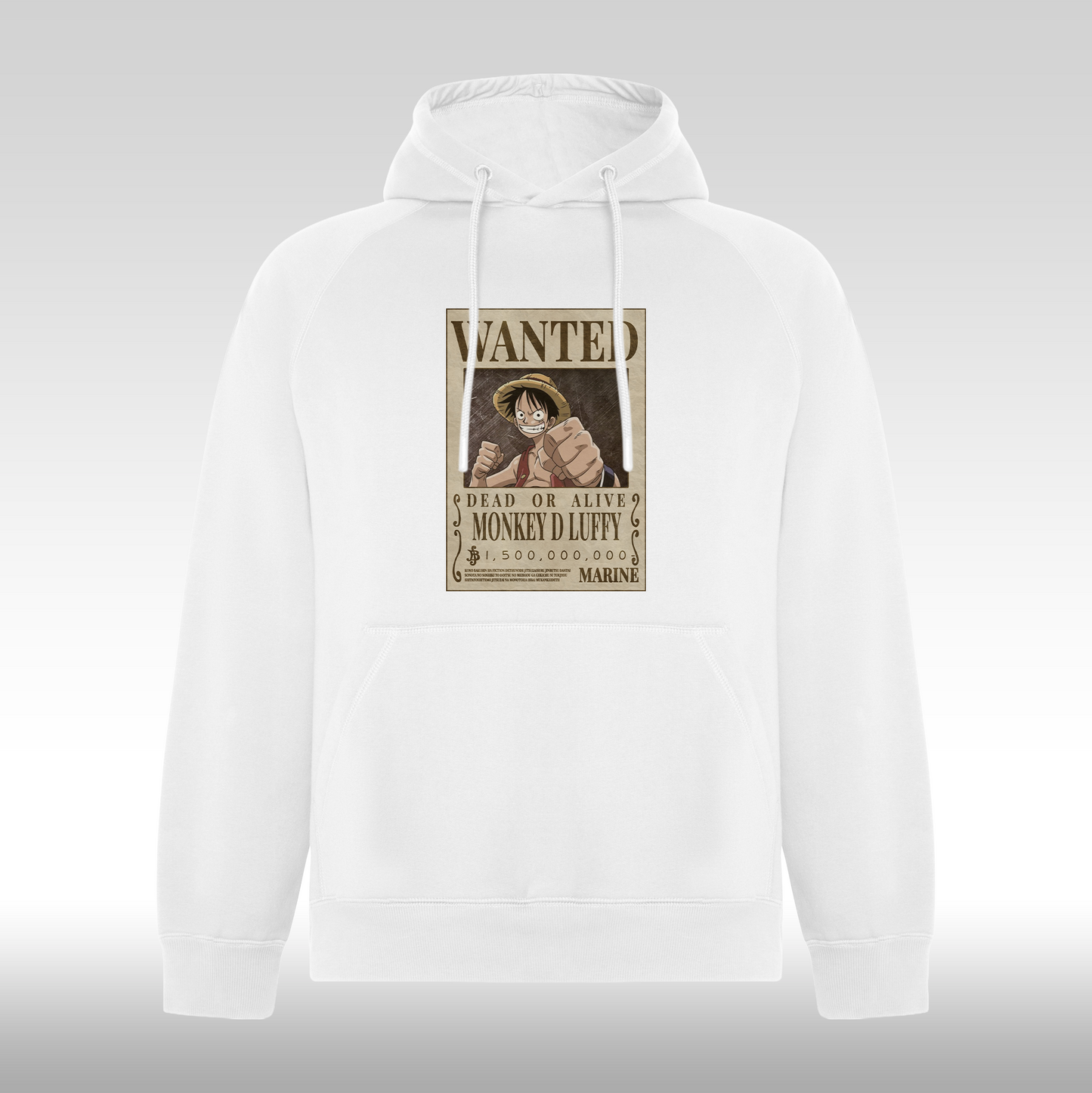 Hanorac alb personalizat anime "WANTED : Monkey D Luffy" streetwear
