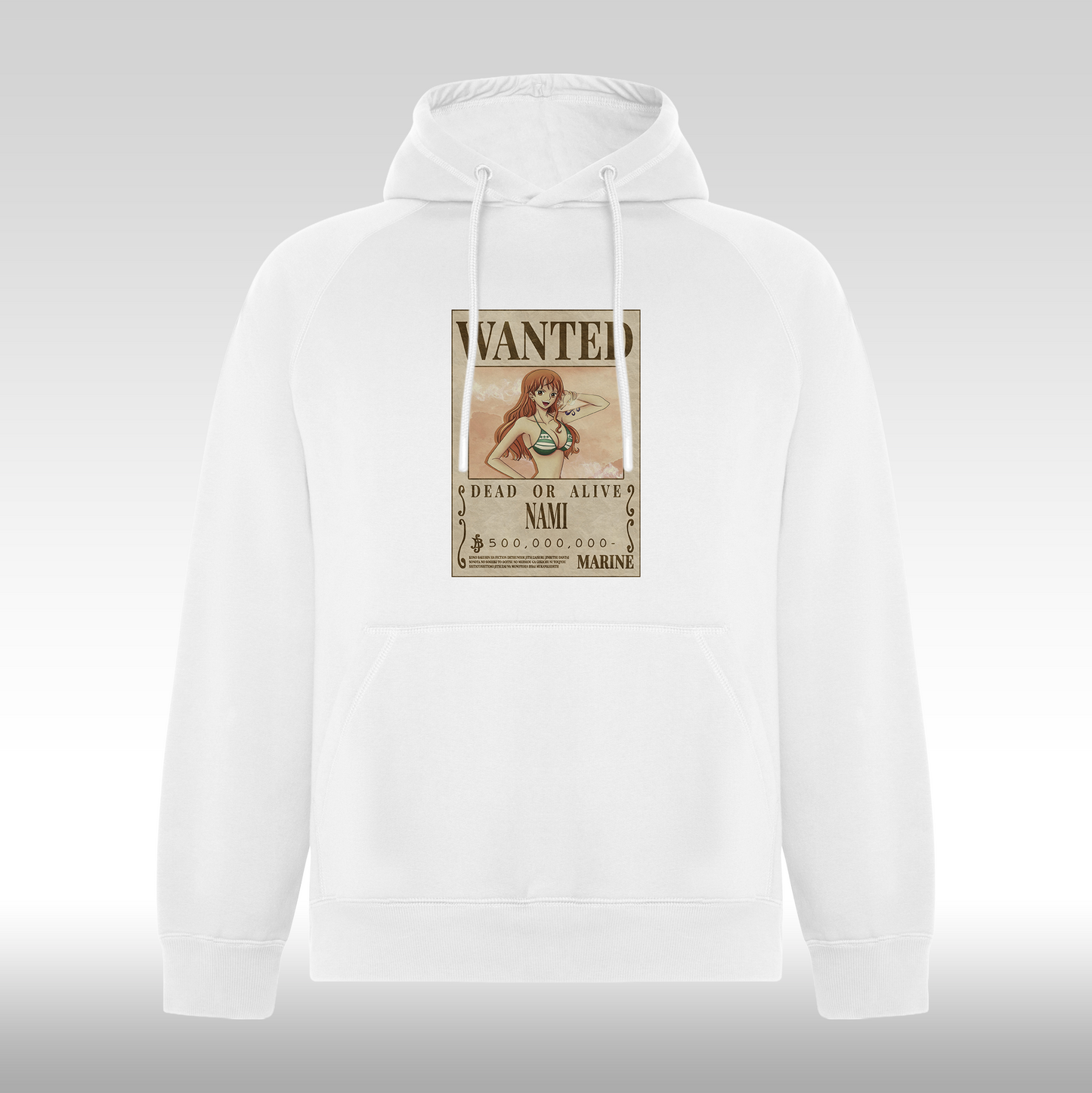 Hanorac alb personalizat anime "WANTED : Nami" streetwear
