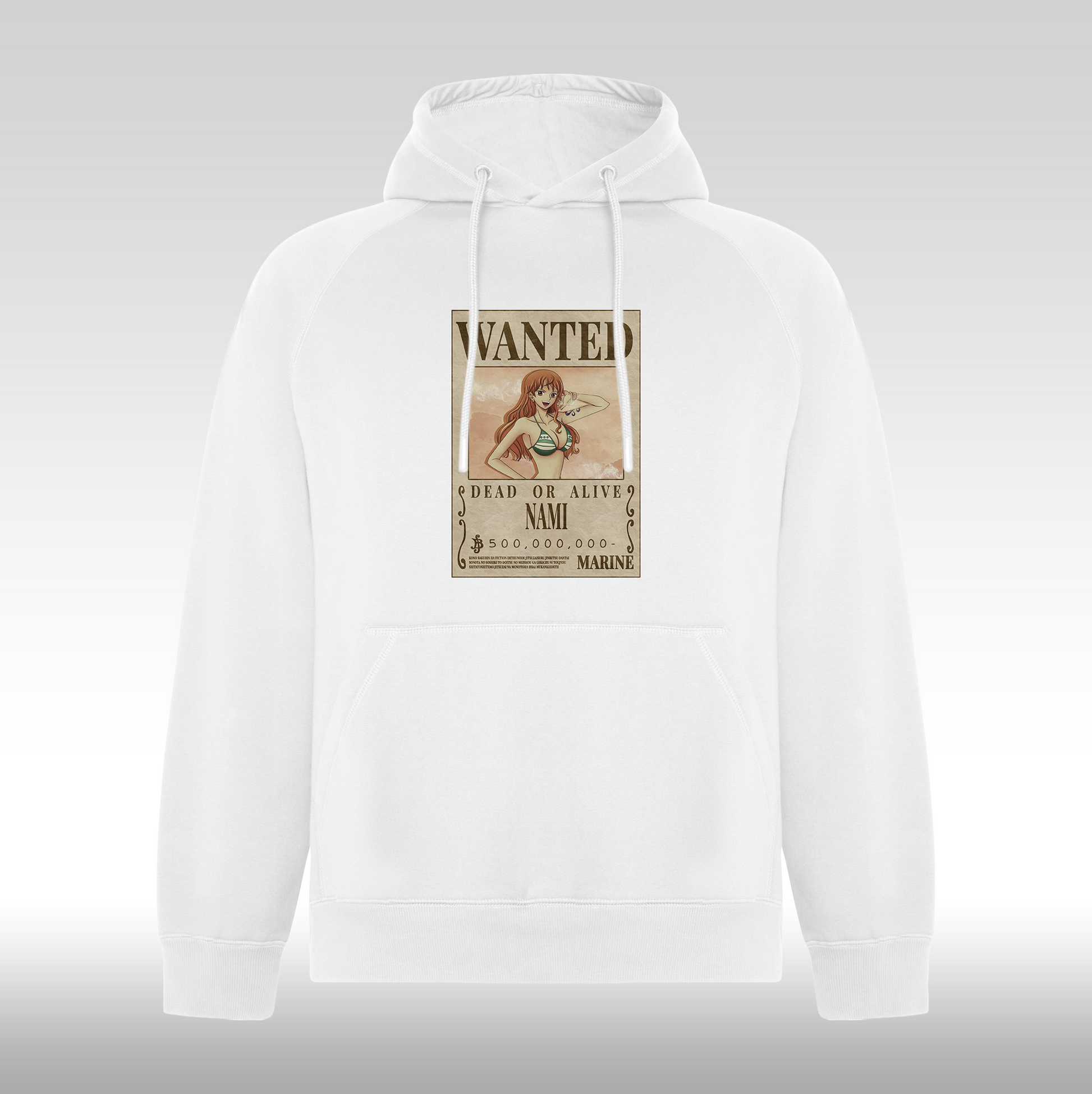 Hanorac alb personalizat anime "WANTED : Nami" streetwear
