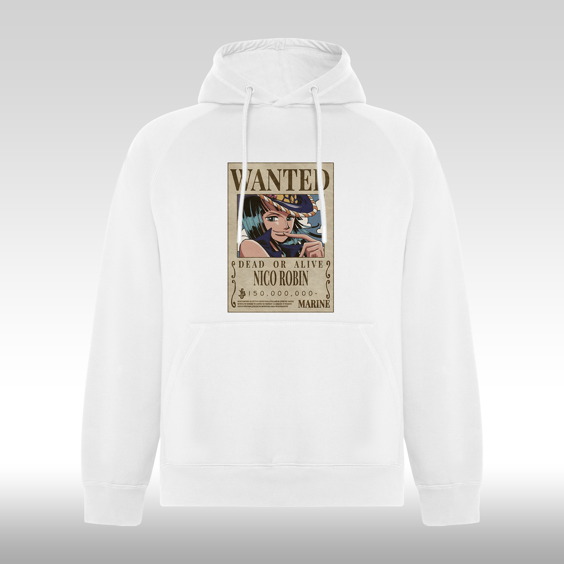 Hanorac alb personalizat anime "WANTED : Nico Robin" streetwear
