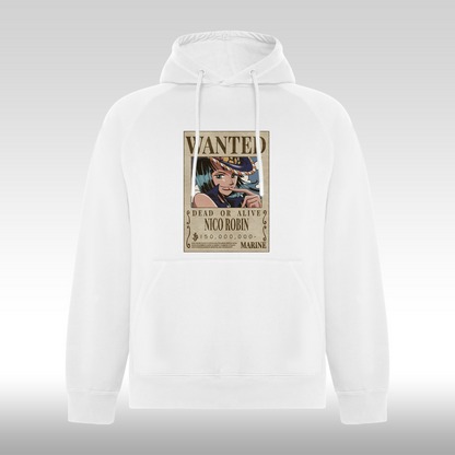 Hanorac alb personalizat anime "WANTED : Nico Robin" streetwear
