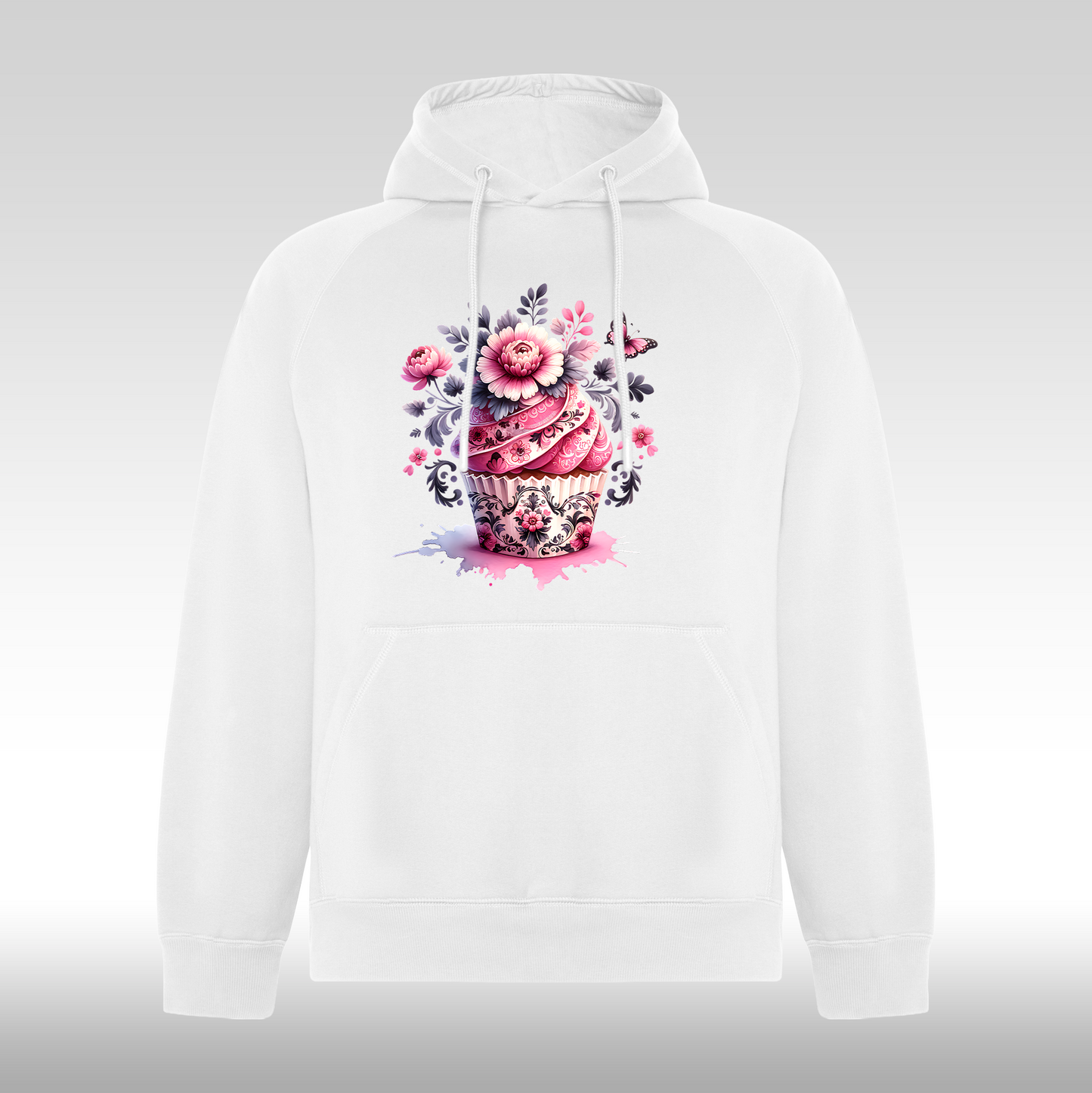 Hanorac alb personalizat Fata Dama briosa "Floral Cupcake" streetwear
