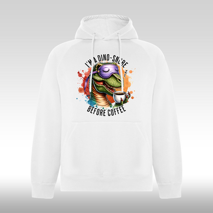 Hanorac alb personalizat Fata Dama cafea "I'm A Dino-Snore Before Coffee" streetwear
