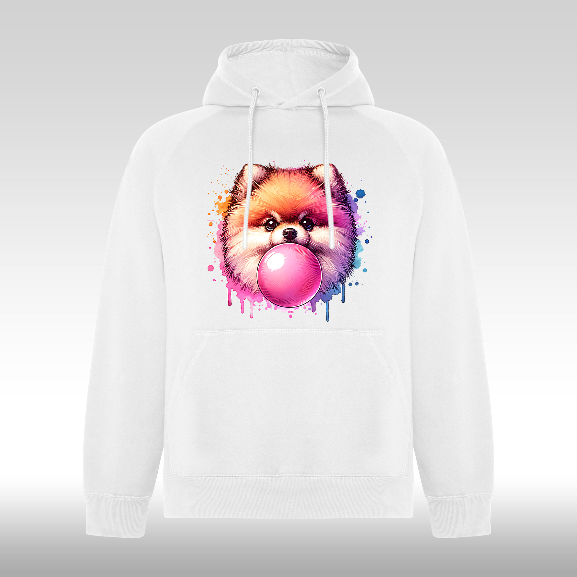 Hanorac alb personalizat Fata Dama catel pomeranian "Bubble Pup" streetwear
