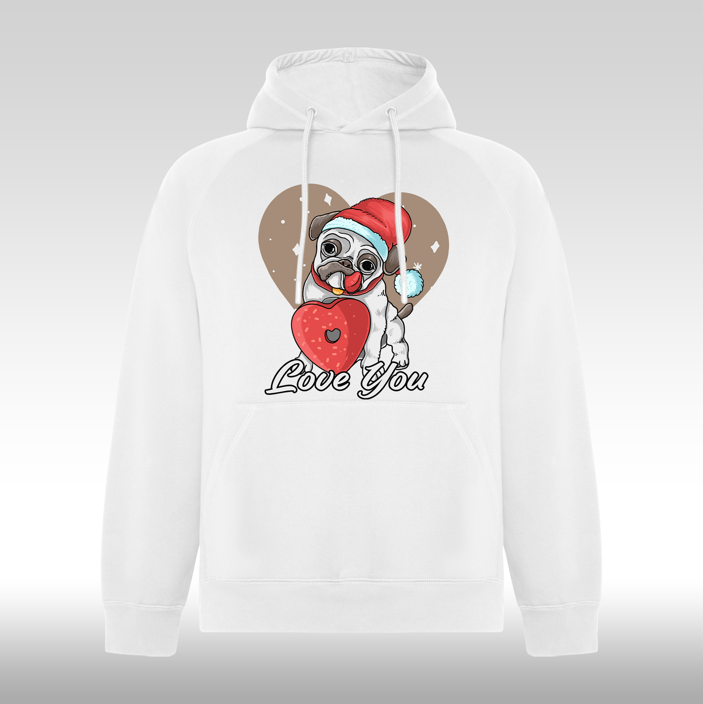 Hanorac alb personalizat Fata Dama catel pug "Love You" streetwear
