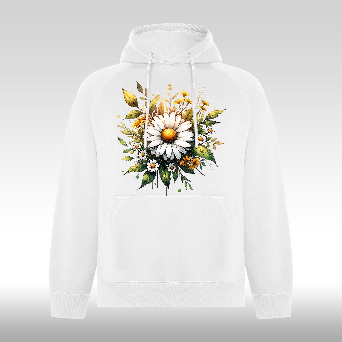 Hanorac alb personalizat Fata Dama flori "Golden Daisy" streetwear
