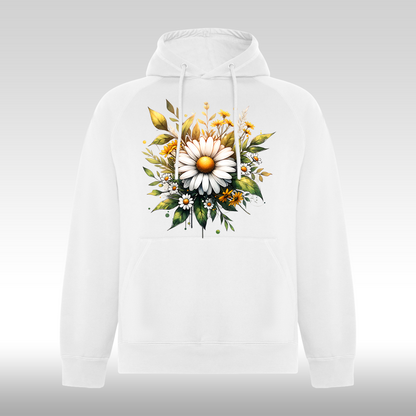 Hanorac alb personalizat Fata Dama flori "Golden Daisy" streetwear
