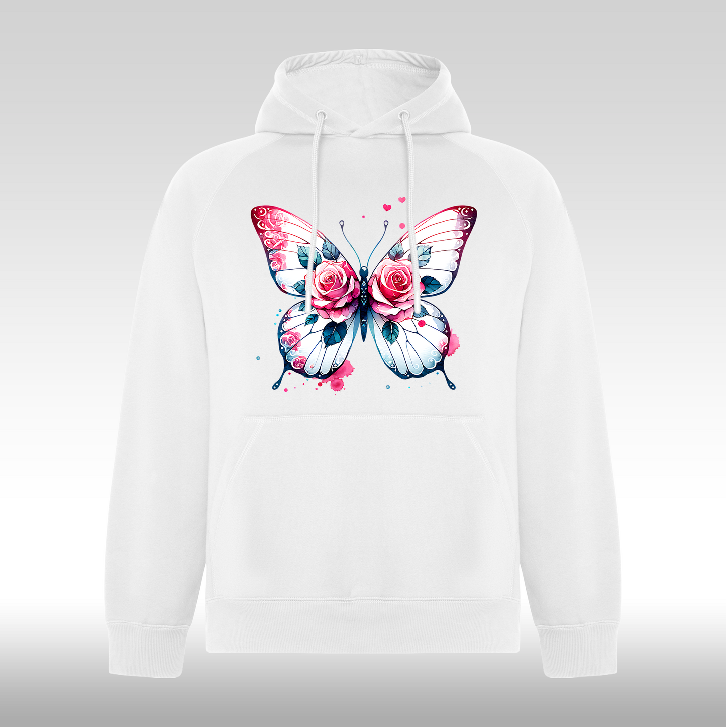 Hanorac alb personalizat Dama fluture "Pink Wings" streetwear

