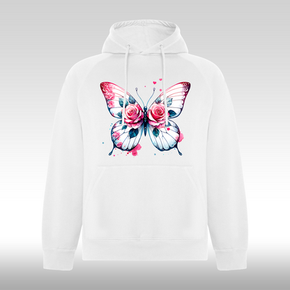 Hanorac alb personalizat Dama fluture "Pink Wings" streetwear
