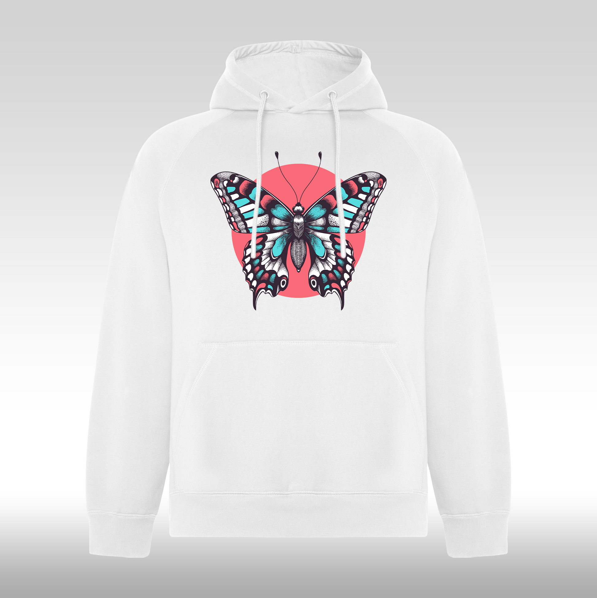 Hanorac alb personalizat Fata Dama fluture "Vibrant Butterfly" streetwear
