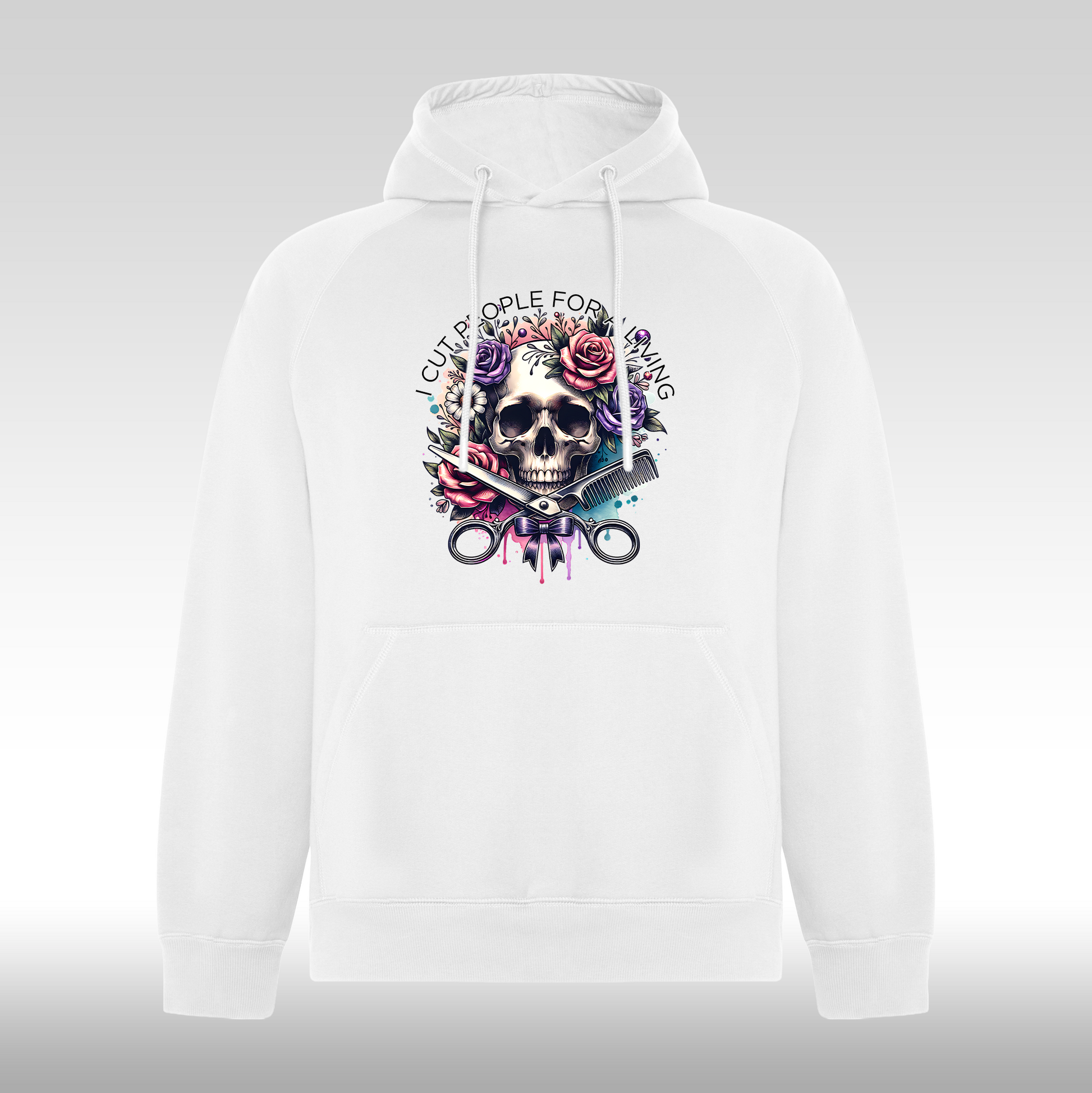 Hanorac alb personalizat Dama urban  frizer, coafeza "I Cut People For A Living" streetwear
